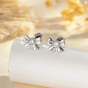 Bowknot Cartilage Earring Stud Titanium Steel Rod Copper Zircon Sweet INS Style Helix Screw Back Body Jewelry For Women