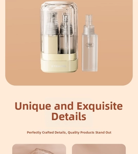 Travel toiletry kit set with 35ml lotion pump bottles and transparent dustproof casing