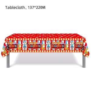 Circus party tablecloth with cartoon lion and elephant print, size 137x220cm