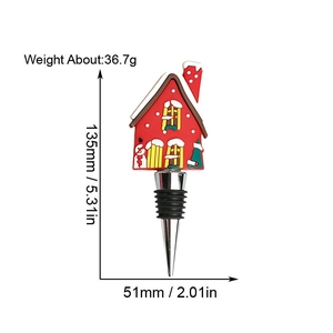 Detailed size and weight specs for Christmas house PVC wine stopper with dimensions