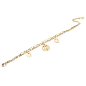 Double-layered gold titanium steel bracelet featuring镂空G letter pendants and bead chain