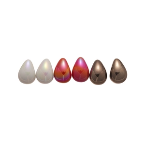 Iridescent acrylic water drop earrings set in pearlescent white, orange, and metallic brown