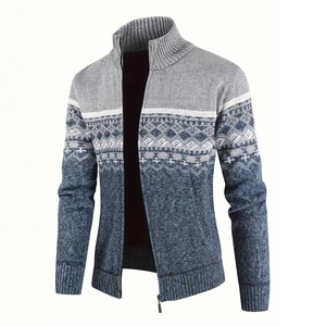Strickjacke für Herren mit Stehkragen, Reißverschluss und geometrischem Jacquard-Muster