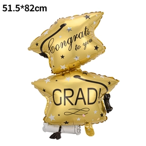 Golden graduation cap aluminum balloon with Grad lettering and congrats message