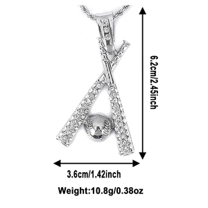 Silver iced out baseball pendant with size measurements 6.2cm height and weight 10.8g