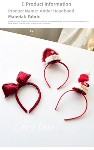 Détail du set de serre-têtes de Noël avec nœud en paillettes rouges et mini bonnets de Noël