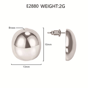 Detailed view of polished C-shaped silver stud earrings with 15mm by 13mm dimensions