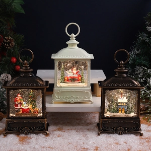 Christmas Musical Snow Globe Lantern With LED Light Swirling Glitter Water Retro Santa Claus Indoor Festive Ornament