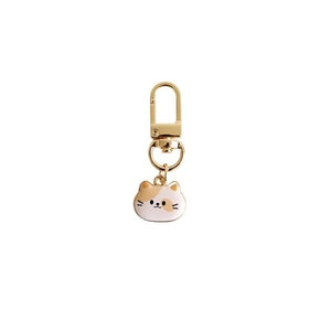 Cute enamel cat head keychain with gold metal ring for women handbag charm