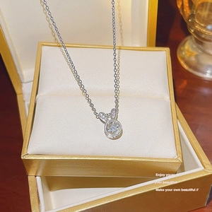 Cute bunny pendant necklace with dancing stone zircon in elegant silver finish