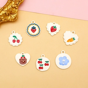 DIY colorful alloy pendants with strawberry, rabbit, and cherry designs for hair accessories