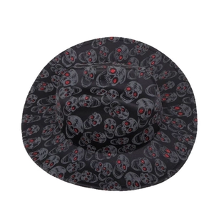 Black cowboy hat with skull print and red glitter eyes for Halloween parties