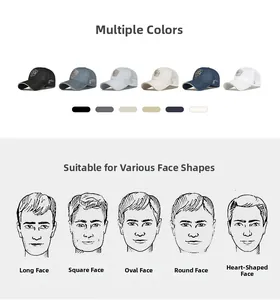 Breathable mesh baseball cap in six colors with face shape compatibility guide