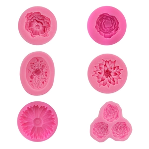 Set of 6 pink silicone rose flower fondant molds for DIY cake baking and crafts
