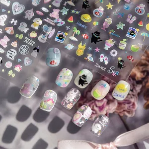 3D embossed nail art stickers featuring cute dog and black cat summer holiday designs