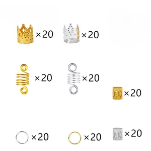 160-piece metal dreadlock jewelry set including gold and silver hair rings and cuffs