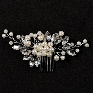 Bridal Hair Comb Handmade Floral Vine Alloy Headpiece With Imitation Artificial Pearl And Marquise Rhinestone For Wedding Party