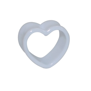 Minimalist white heart acrylic ear plug with a polished finish and hollow core design