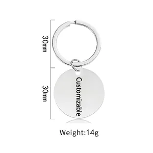 Polished silver stainless steel round keychain with 30mm pendant for custom engraving