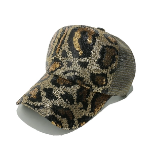 Summer leopard print sequin baseball cap with breathable gold mesh back for women