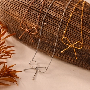 Minimalist Bow Pendant Necklace And Bracelet Stainless Steel Gold Plated Niche Style Fashion Jewelry For Women Girls