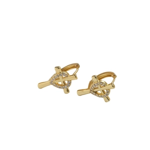 Exquisite gold-plated heart and sword hoop earrings with sparkling zircon gemstones