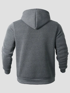 Rear view of dark grey hooded sweatshirt showing premium knit fabric texture and clean cut