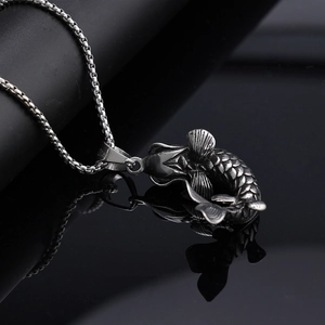 Polished stainless steel koi fish pendant necklace with box chain for men and women