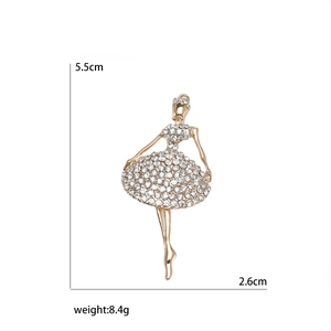 Golden ballet dancer brooch with sparkling rhinestones, height 5.5cm, for elegant suits