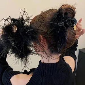 Pince À Cheveux Élégante En Plume Avec Strass Alliage Accessoire De Coiffure Tendance Pour Femmes