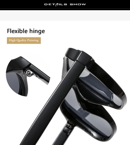 Close-up of flexible hinges and glossy black finish on high-quality fashion sunglasses