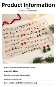 Detail of Christmas stud earrings set featuring festive trees and reindeer in alloy
