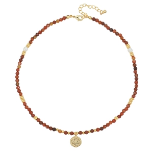 Bohemian natural stone beaded necklace with freshwater pearls and evil eye pendant charm