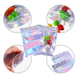 Iridescent laser self-sealing bag for jewelry or candy packaging with holographic effect