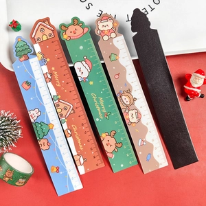 Cartoon Christmas magnetic rulers with gingerbread house and reindeer patterns, 15cm scale