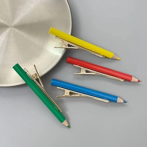 Détails de quatre pinces à cheveux crayon créatives colorées avec fermoir en métal doré