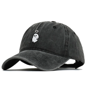 Casquette de baseball en coton délavé avec broderie fantôme grise et sangle réglable