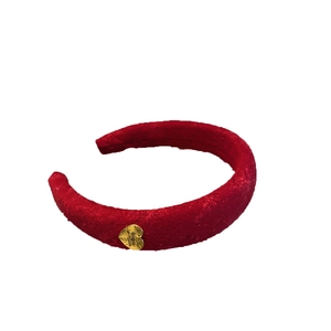 Retro red padded headband with gold heart ornament and textured fabric finish for women