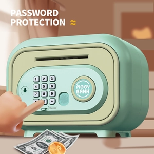 Kids electronic piggy bank with password and simulated fingerprint in mint green