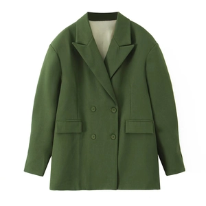 Blazer doppiopetto verde casual da donna con vestibilità ampia e colletto a rever