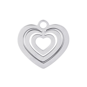 Detailed view of layered heart cutout pendant in polished stainless steel for DIY jewelry