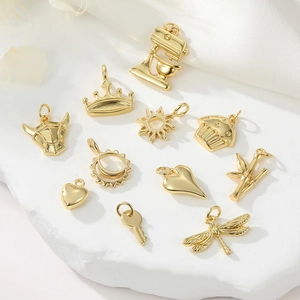 DIY Jewelry Charms Pendants 14K Gold Plated Copper Sun Heart Crown Dragonfly Shape Findings For Necklace Bracelet Making