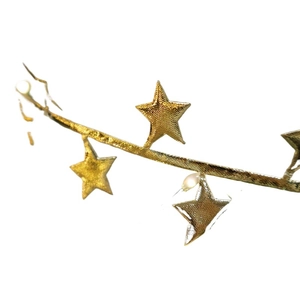 Golden embossed star Christmas tree lights with LED beads on a festive branches decoration