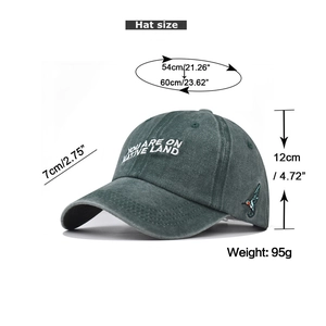 Detailed size guide of the washed cotton baseball cap with hummingbird embroidery