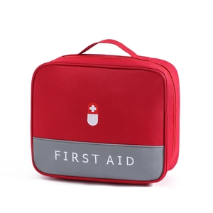 Portable first aid kit medical storage bag with red and grey color block design