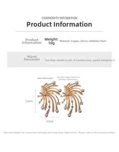 Detail showing dimensions of star and pearl earrings with copper and zircon material
