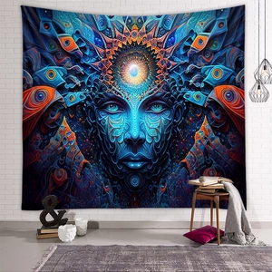 Detailed psychedelic mushroom tapestry with mandala face for aesthetic wall decoration