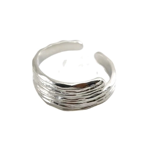Silver open ring with irregular horizontal texture crafted in durable stainless steel