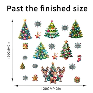 Detailed view of Christmas wall stickers featuring reindeer, pine trees and snowflakes