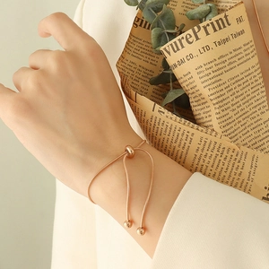 Elegant rose gold adjustable snake chain bracelet for women with pull-string closure